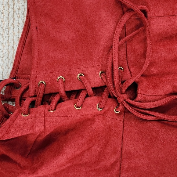 Elegant Rust Color Halter Dress, Medium, Suede Like Material - Picture 4 of 8